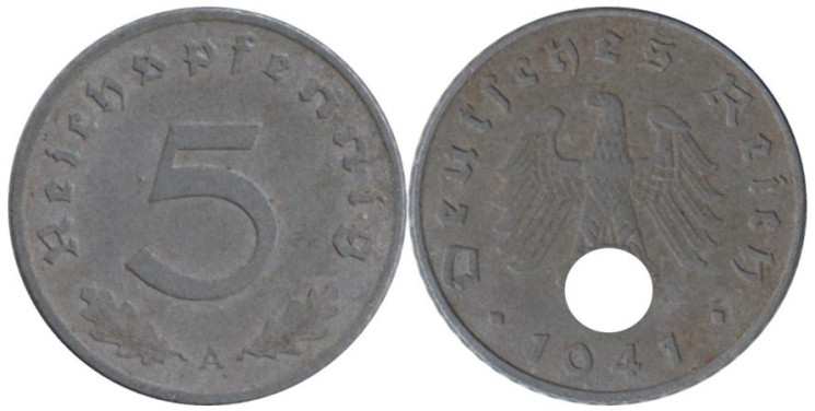  Германия - Третий рейх. 5 рейхспфеннигов 1941 год. (A) 