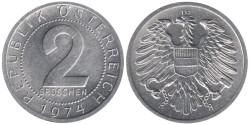 Австрия. 2 гроша 1974 год.