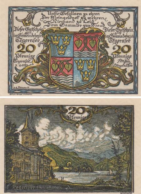  Бона. Германия. Тегернзе 20 пфеннигов 1921 год. Нотгельд. (XF) 