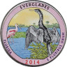  США. 25 центов 2014 год. 25-й парк. Национальный парк Эверглейдс. (штат Флорида). цветное покрытие (P). 