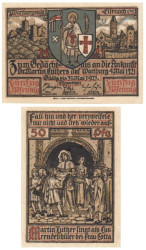Бона. Германия. Айзенах (Эйзенах) 50 пфеннигов 1921 год. Мартин Лютер в школьном хоре. Нотгельд, с литерой U. (XF)