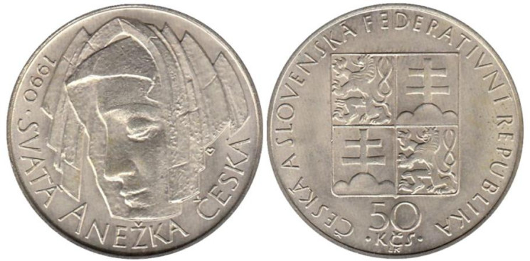  Чехословакия. 50 крон 1990 год. Агнесса Чешская. 
