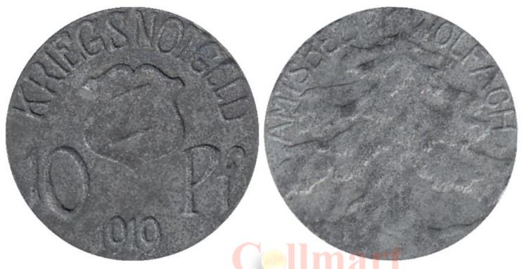  Германия. Вольфах. 10 пфеннигов 1919 год. Ель. Нотгельд. 