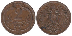 Австрия. 2 геллера 1906 год.