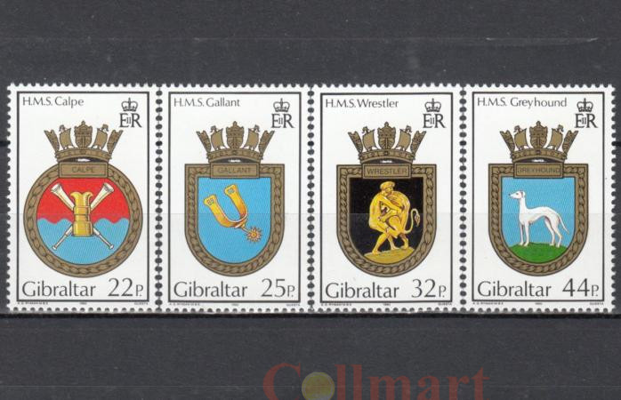  Набор марок. Гибралтар 1990 год. Военно-морские гербы, 9-я серия. (4 марки) 