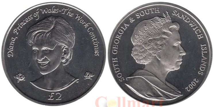  Южная Георгия. 2 фунта 2002 год. Диана, Принцесса Уэльская. 