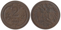 Австрия. 2 геллера 1908 год.