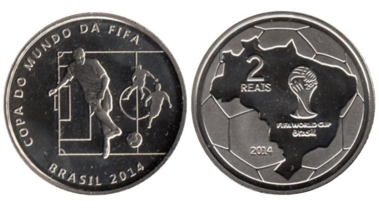  Бразилия. 2 реала 2014 год. Чемпионат мира по футболу 2014 - Пас. 