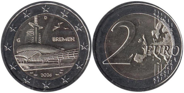  Германия. 2 евро 2026 год. Бремен, музей климатических зон. (G) 