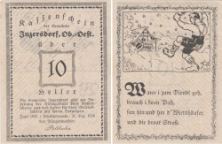 Бона. Австрия. Инцерсдорф 10 геллеров 1920 год. Нотгельд. (XF)