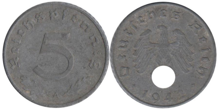  Германия - Третий рейх. 5 рейхспфеннигов 1942 год. (A) 