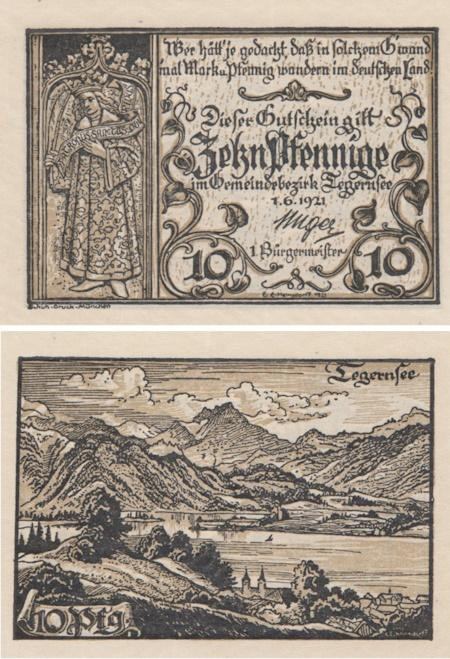  Бона. Германия. Тегернзе 10 пфеннигов 1921 год. Нотгельд. (XF) 