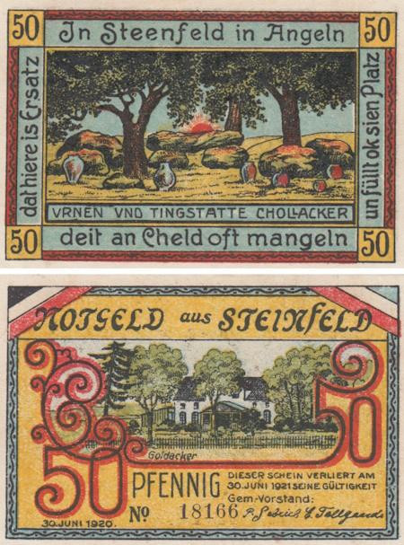  Бона. Германия. Штайнфельд (Шлезвиг) 50 пфеннигов 1920 год (вариант 4). Нотгельд. (XF) 