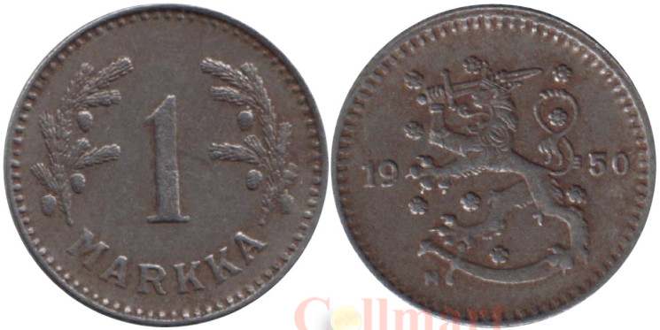  Финляндия. 1 марка 1950 год. Герб. (железо) 