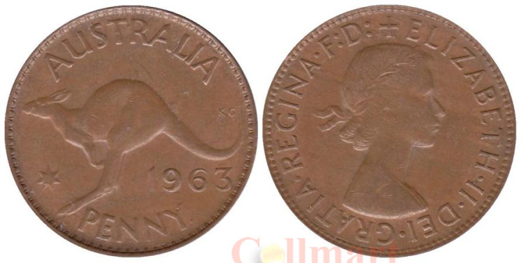  Австралия. 1 пенни 1963 год. Кенгуру. 