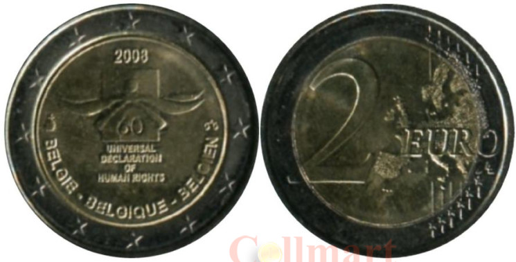  Бельгия. 2 евро 2008 год. 60 лет Всеобщей декларации прав человека. 