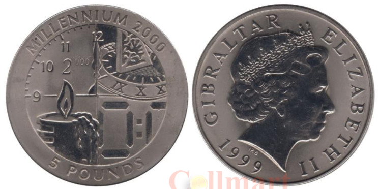  Гибралтар. 5 фунтов 1999 год. Миллениум. 