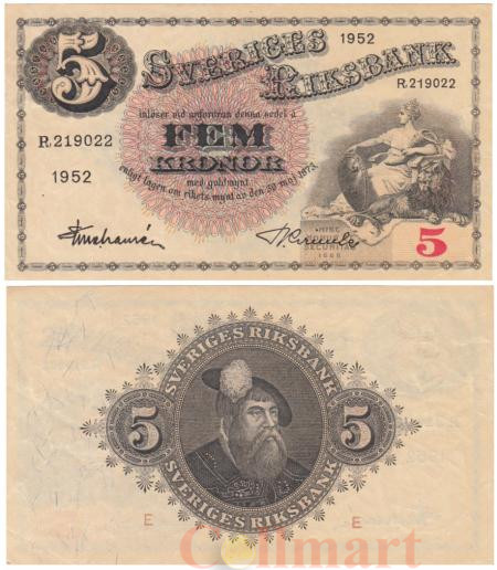  Бона. Швеция 5 крон 1952 год. Мать Свея. (VF) 