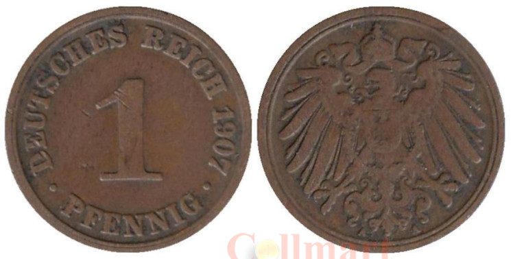  Германская империя. 1 пфенниг 1907 год. (A) 
