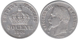 Франция. 50 сантимов 1866 год. Наполеон III. (А)