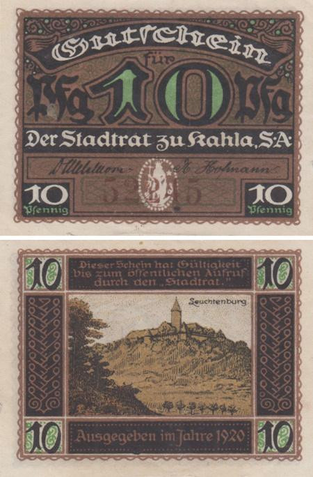  Бона. Германия. Кала 10 пфеннигов 1920 год. Замок на холме. Нотгельд. (VF) 