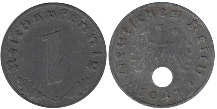  Германия - Третий рейх. 1 рейхспфенниг 1941 год. (J) 