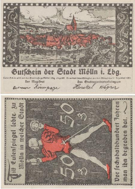  Бона. Германия. Мёльн 50 пфеннигов 1921 год. Город. Нотгельд. (XF) 