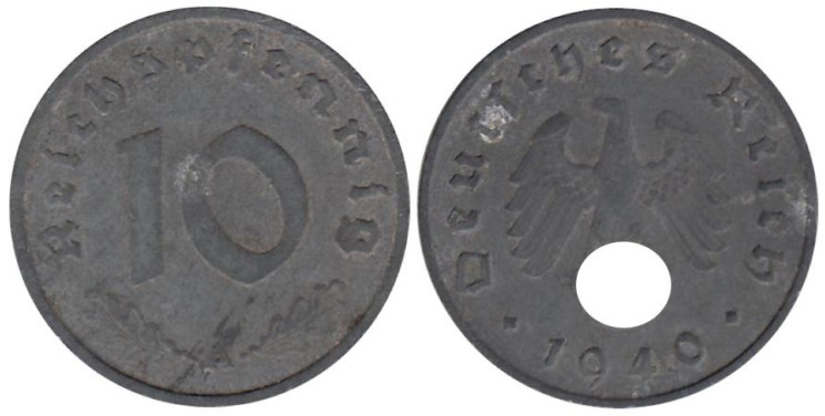  Германия - Третий рейх. 10 рейхспфеннигов 1940 год. (A) 