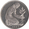  Германия (ФРГ). 50 пфеннигов 1989 год. Женщина, сажающая росток дуба. (F) 