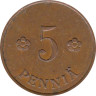  Финляндия. 5 пенни 1936 год. Герб. 