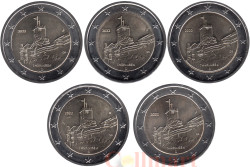 Германия. Набор монет (5 штук), 2 евро 2022 год. Тюрингия, Замок Вартбург.