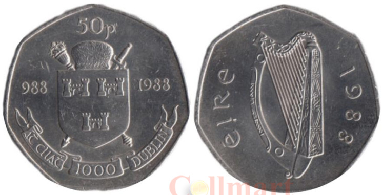  Ирландия. 50 пенсов 1988 год. Тысячелетие Дублина. 