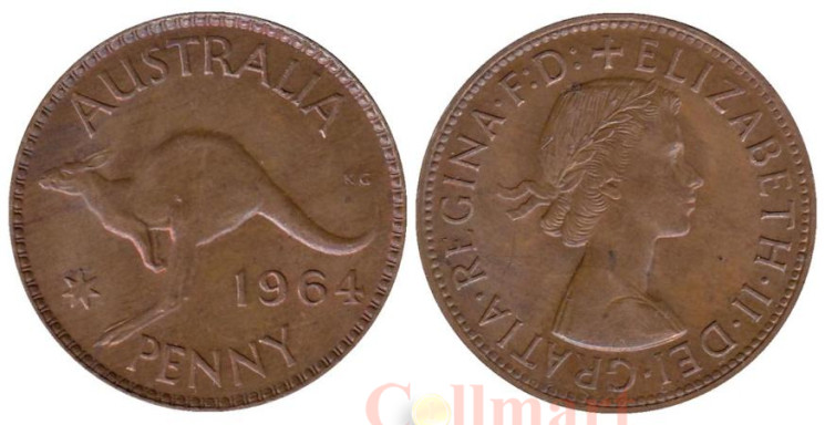  Австралия. 1 пенни 1964 год. Кенгуру. Без точки. 