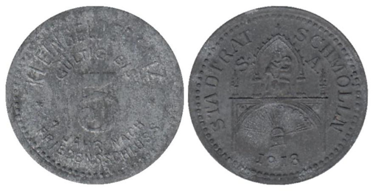  Германия. Шмёльн. 5 пфеннигов 1918 год. Нотгельд. 