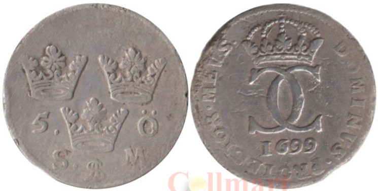  Швеция. 5 эре 1699 год. Король Карл XII. 