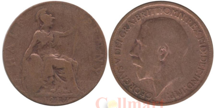  Великобритания. 1/2 пенни 1917 год. Король Георг V. 
