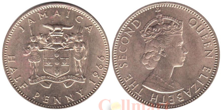  Ямайка. 1/2 пенни 1966 год. Королева Елизавета II. 