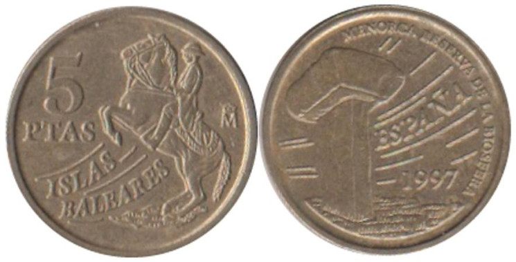  Испания. 5 песет 1997 год. Балеарские острова. 