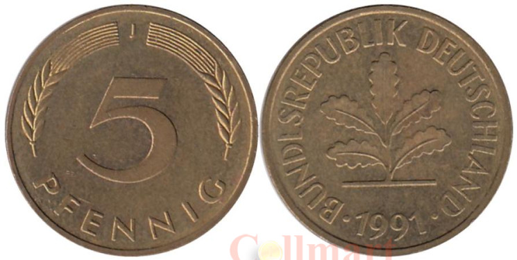  ФРГ. 5 пфеннигов 1991 год. (J) 