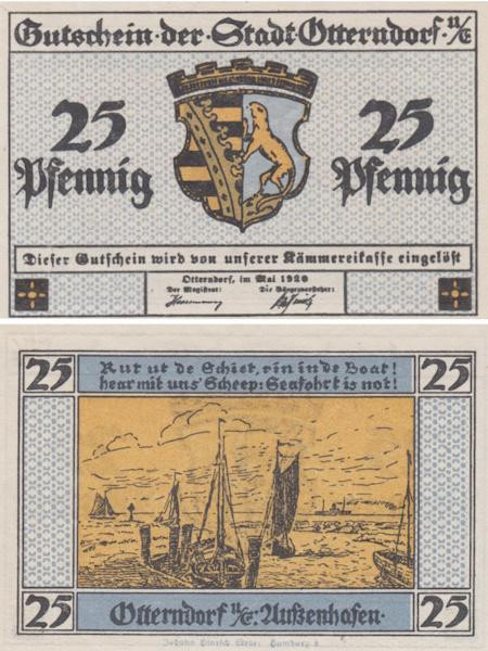  Бона. Германия. Оттерндорф 25 пфеннигов 1920 год. Нотгельд. (XF) 