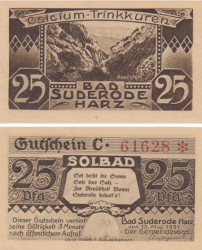 Бона. Германия. Бад-Зудероде 25 пфеннигов 1921 год. Нотгельд. (XF)