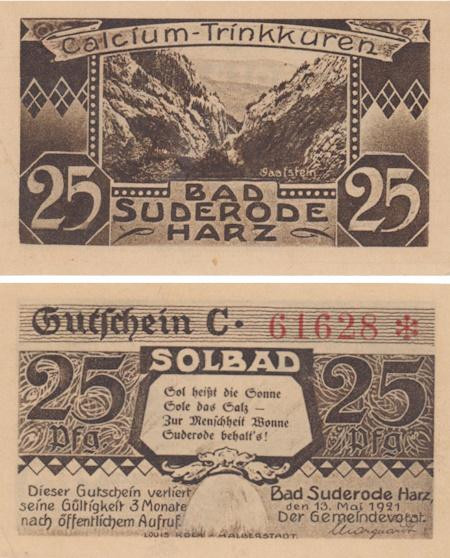  Бона. Германия. Бад-Зудероде 25 пфеннигов 1921 год. Нотгельд. (XF) 