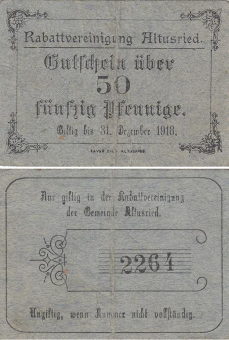  Бона. Германия. Альтусрид 50 пфеннигов 1918 год. Нотгельд. (F) 
