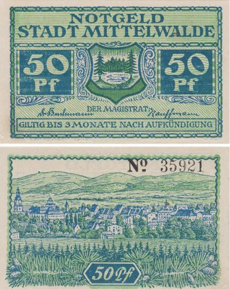  Бона. Германия (Польша). Миттельвальде (Мендзылесе) 50 пфеннигов без года. Нотгельд. (XF) 