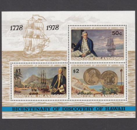  Почтовый блок. Острова Кука 1978 год. 200 лет открытию Гавайских островов.  
