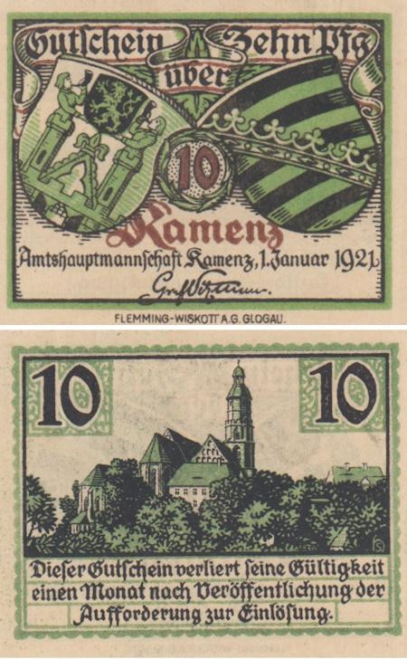  Бона. Германия. Каменц 10 пфеннигов 1921 год. Нотгельд. (XF) 