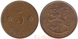 Финляндия. 5 пенни 1937 год.