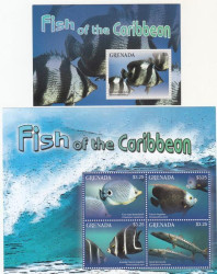 Почтовый блок + малый лист. Гренада. Рыба Карибского моря 2014.