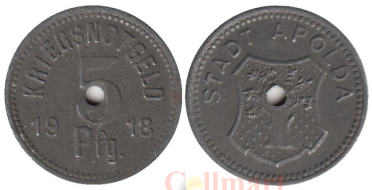  Германия. Апольда. 5 пфеннигов 1918 год. Нотгельд. 