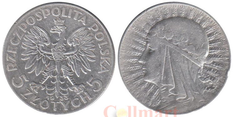  Польша. 5 злотых 1933 год. Голова Полонии. 